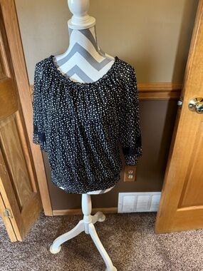 AB Studio Black Blouse with White Polka Dots